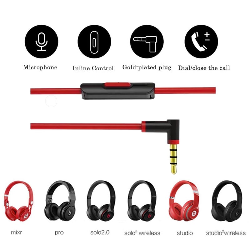 cipher Replacement Audio Cable Cord Wire,Compatible with Beats Headphones Studio Solo Pro Detox Mixr Executive Pill with in Line Mic and Control (Black Red) - Image 5